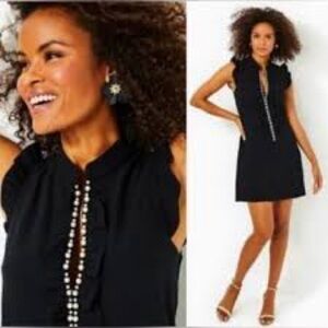 Lilly Pulitzer Adalee Pearl Embellished V-Neck Ruffle Shift Dress Party Size 14